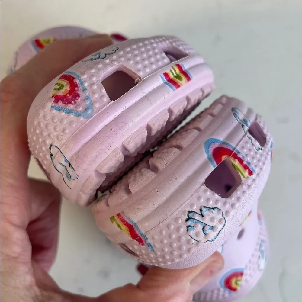 CROCS Kids Light Pink Clogs with Rainbow & Cloud Design Size 7